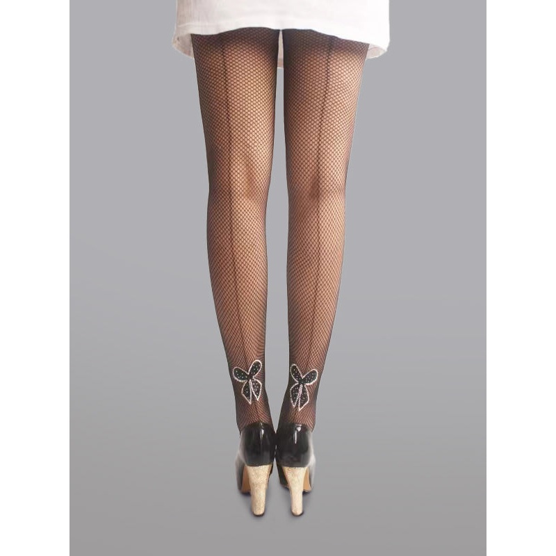 High Waist  Bowknot Fishnet  Pantyhose BLACK F