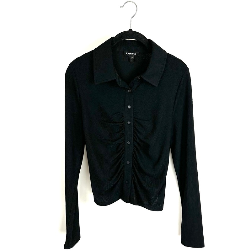 Long Sleeve Black Ruched Blouse – Size 0/2