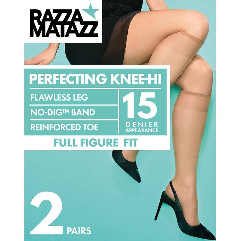 Razzamatazz Full Figure Fit 15D Perfecting Knee Hi 2 Pack – Natural 1 Size