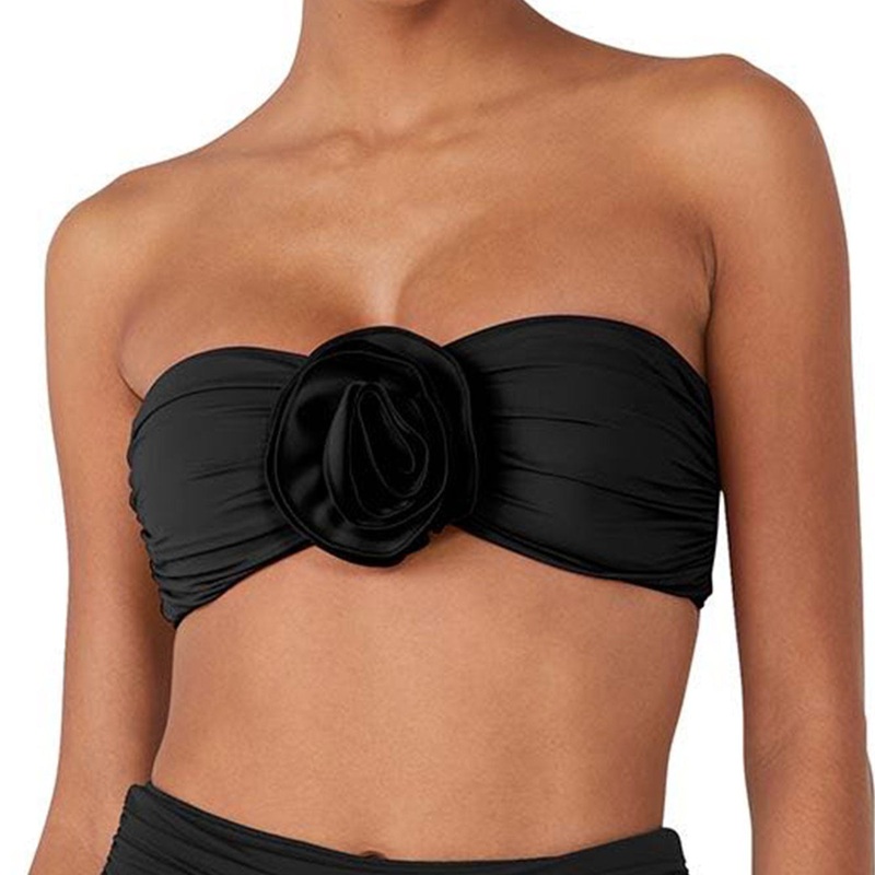 Rosette-Detail Strapless Bikini Top – S7C456 – Black BLACK XS