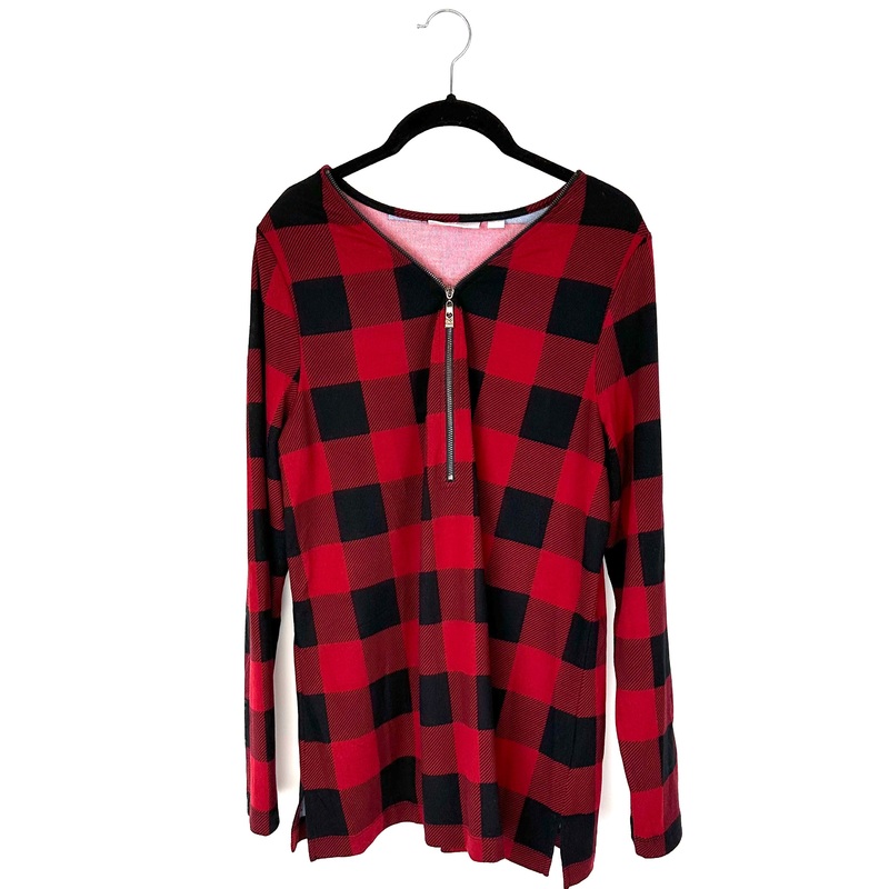 Black And Red Plaid Long Sleeve Top – Size 10-12