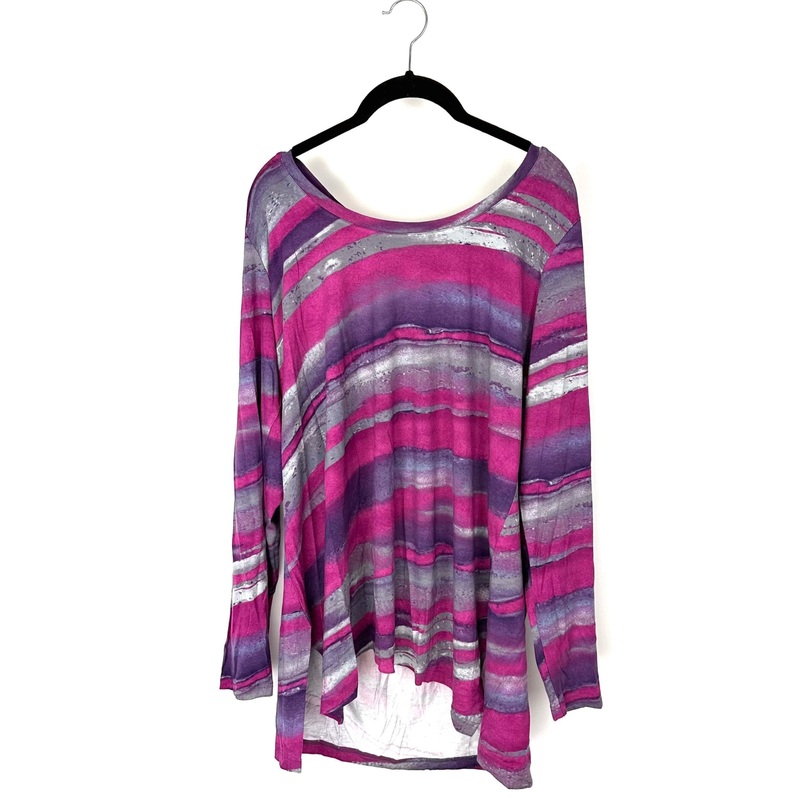 Pink Purple And Grey Abstract Print Long Sleeve Shirt – Size 14-16