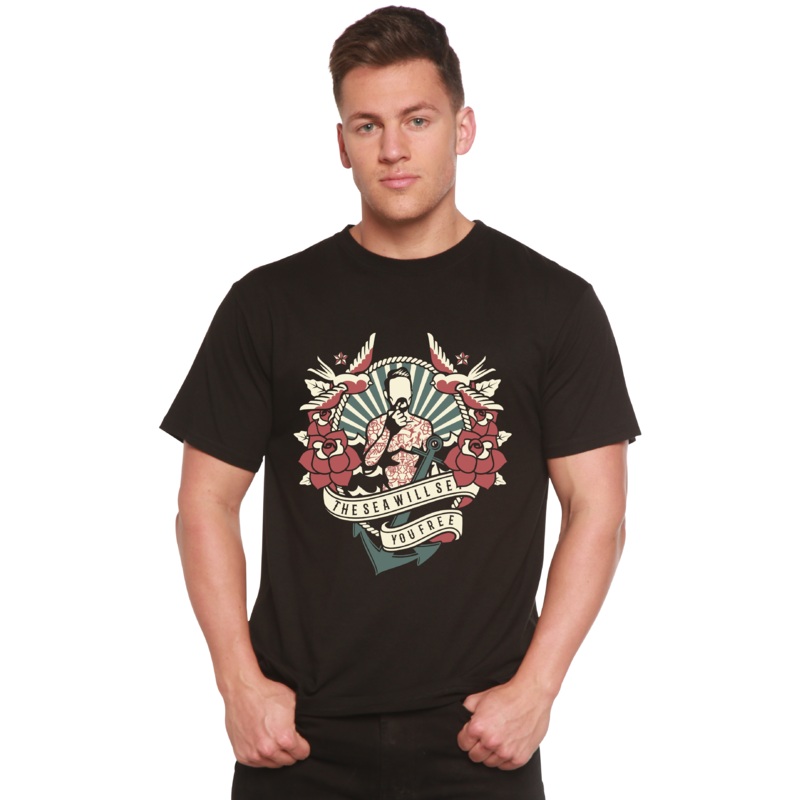 The Sea Will Spun Bamboo Men’s Bamboo Viscose/Organic Cotton Short Sleeve Graphic T-Shirt Medium Black
