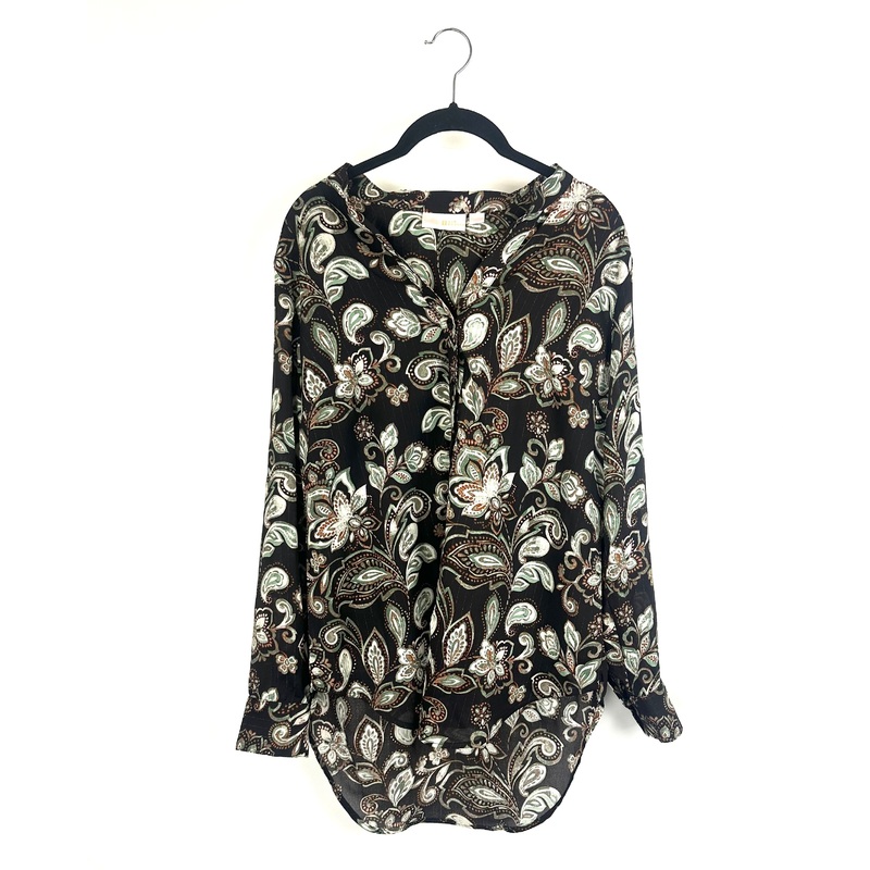 Brown and Green Paisley Button Down Top – Size 6/8