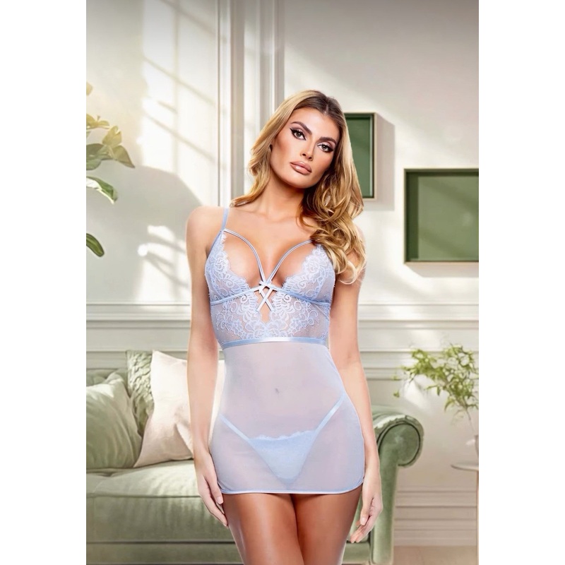 Paradise Bloom Chemise 2pc Set Baby Blue Small/Medium