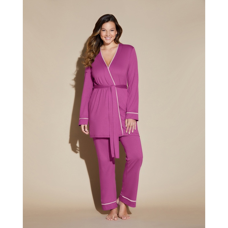 Pigiama Curvy 3 Pezzi Con Vestaglia Cape Fuchsia/Fiore P