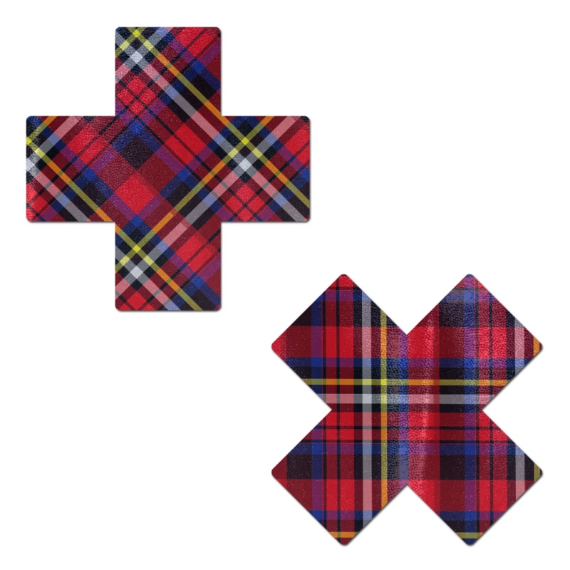 Plus X: Red Plaid Punk School Girl Cross Nipple Pasties by Pastease o/s