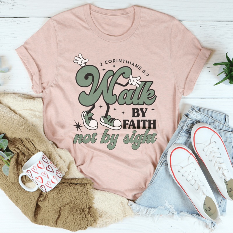 Walk By Faith Not By Sight Tee Heather Prism Peach S