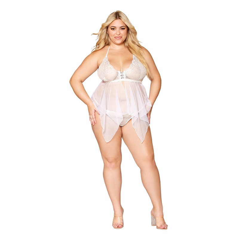 Babydoll and G-String – Queen Size – White