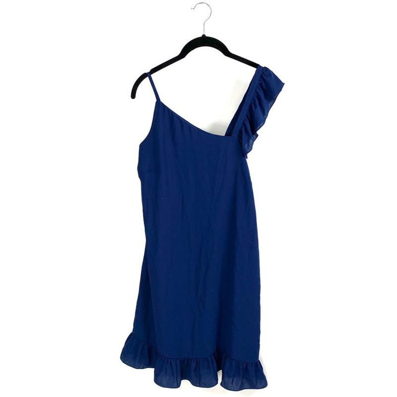 Navy Blue One Ruffle Shoulder Dress – Small