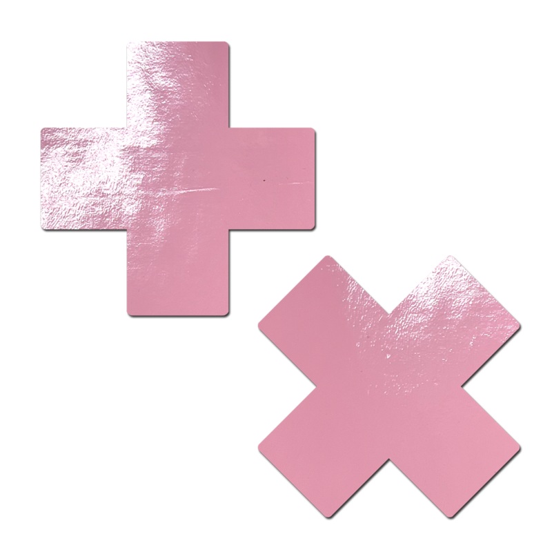 Plus X: Patent Leather Fetish Vinyl Cross Nipple Pasties by Pastease Bubblegum