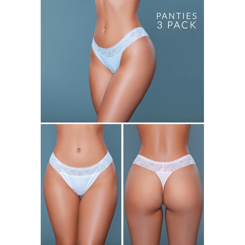 Robyn Floral Lace Thong (3 Pack) Peach/Blue/White L