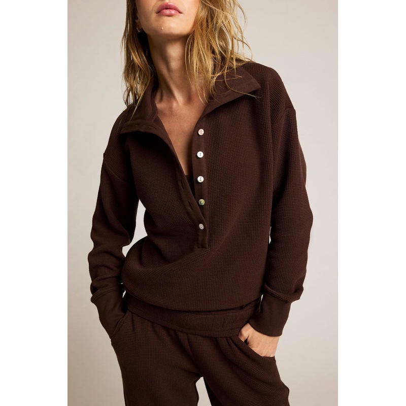Waffle Knit Pullover in Espresso XS Espresso Single