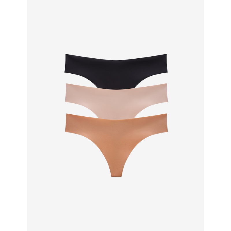 Zero Edge No-Show Thong – 3 Pack black-taupe-mocha XS