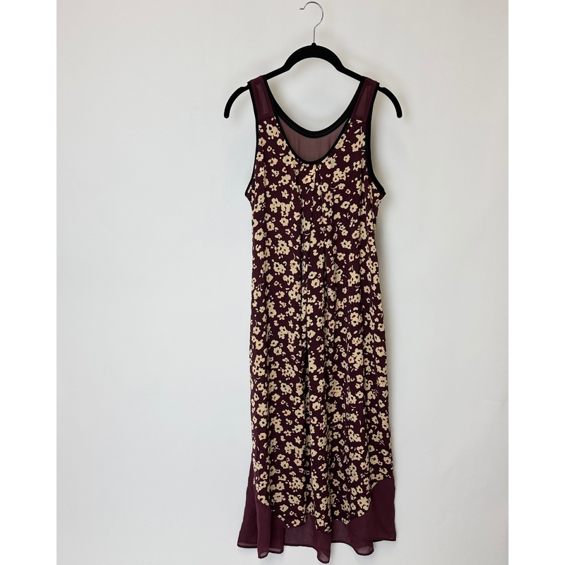 Burgundy Sleeveless Floral Print Nightgown – Small