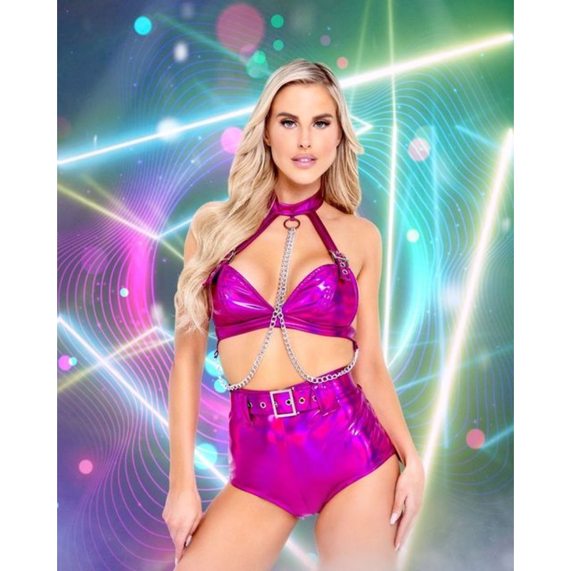 Holographic High-Waisted Shorts Small Black