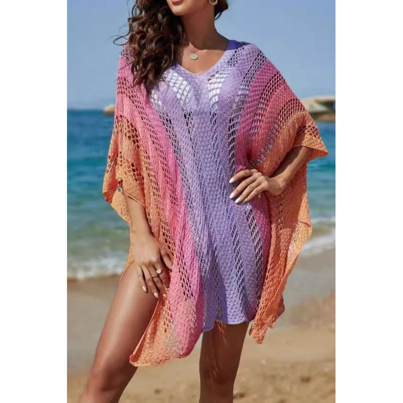 Rainbow Gradient Crochet Cover-Up Multicolor One Size