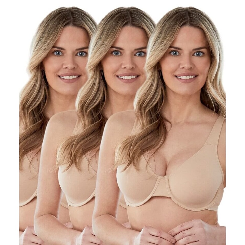 Bestform Unlined Cotton Stretch T-Shirt Bra with Underwire 3 Pack – Sand 34B