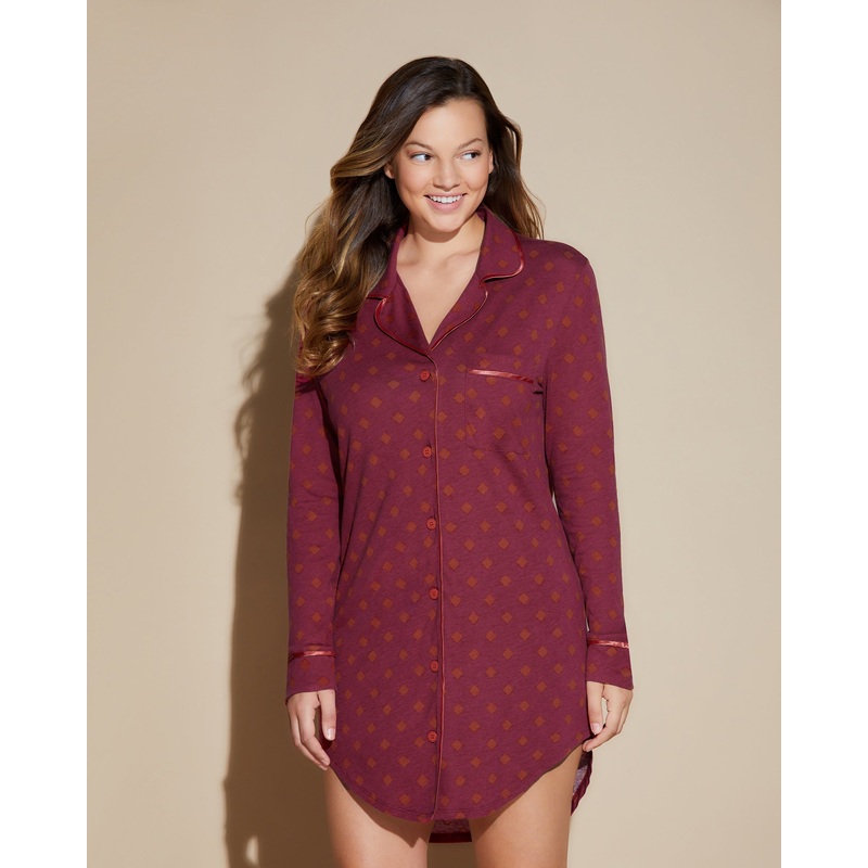 Camicia Da Notte Stampata Diamond Deep Ruby/Sahara XS