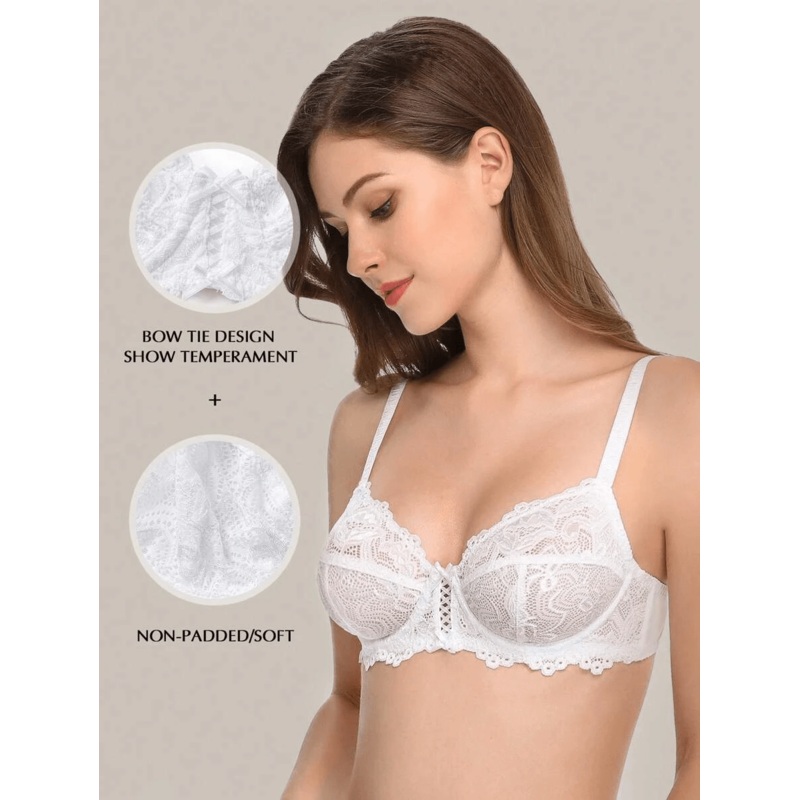 Floral Lace Non-Padded Full Coverage Underwire Bra White 32B/70B