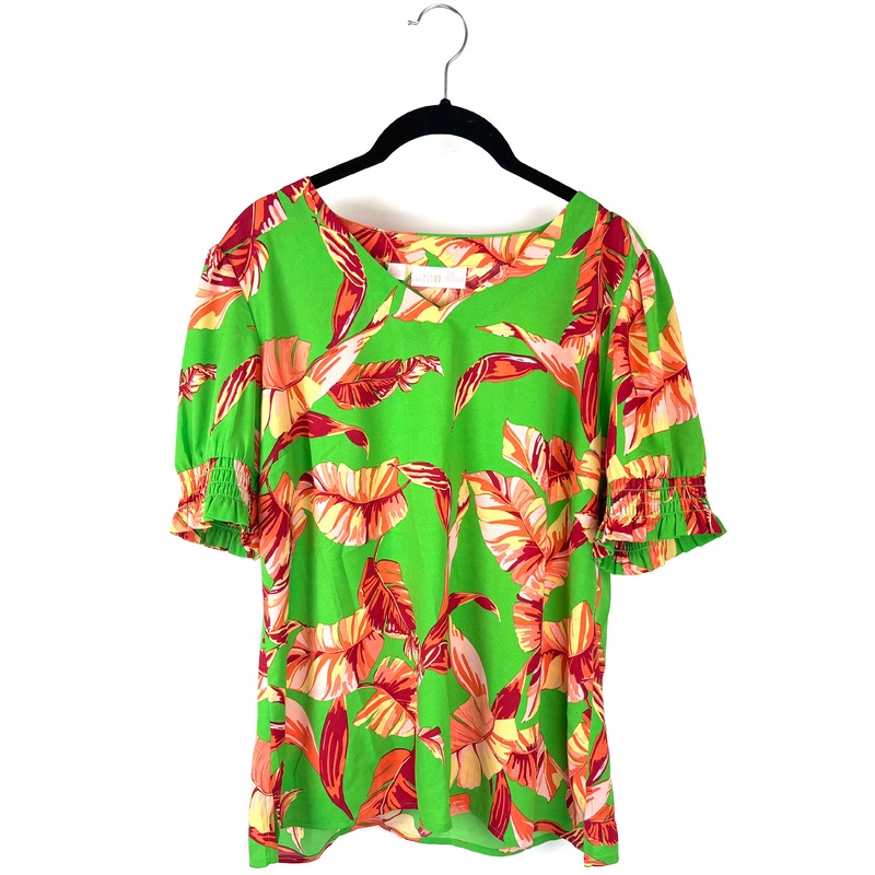 Green Short Sleeve Tropical Print Blouse Top Size – 6/8