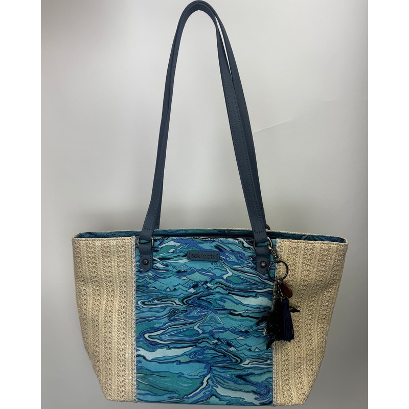 Blue Marbled Print Woven Bag