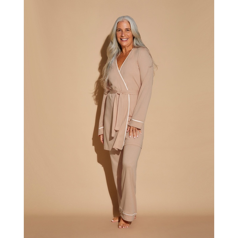 Conjunto De Pijama De 3 Piezas Con Bata Camel/Moon Ivory XS