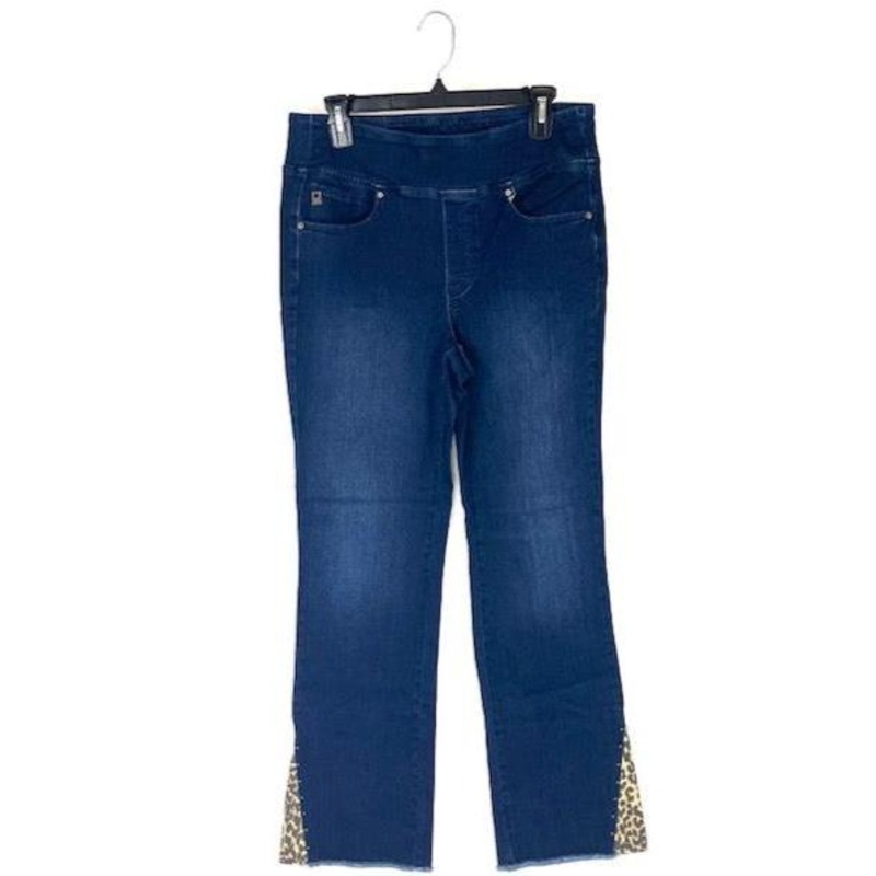 Dark Wash Cheetah Detail Jeans – Size 12/14