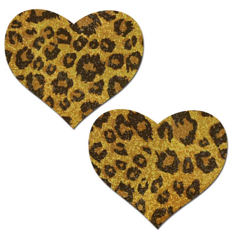 Love: Glittering Gold Cheetah Heart Nipple Pasties by Pastease o/s