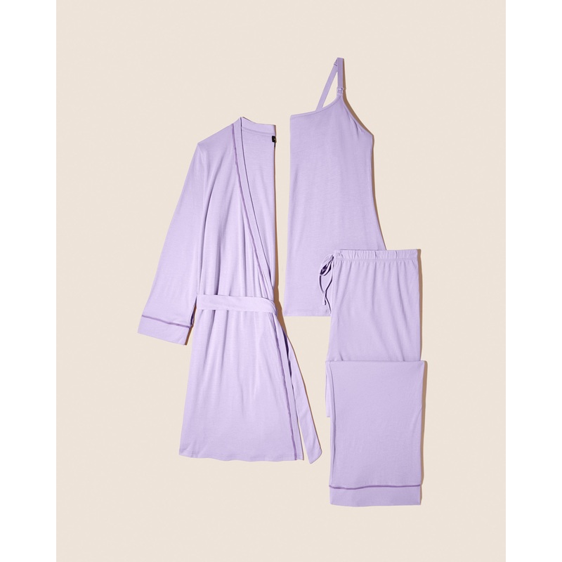 Pyjama D’Allaitement 3 Pices Avec Peignoir Icy Violet/Icy Violet S