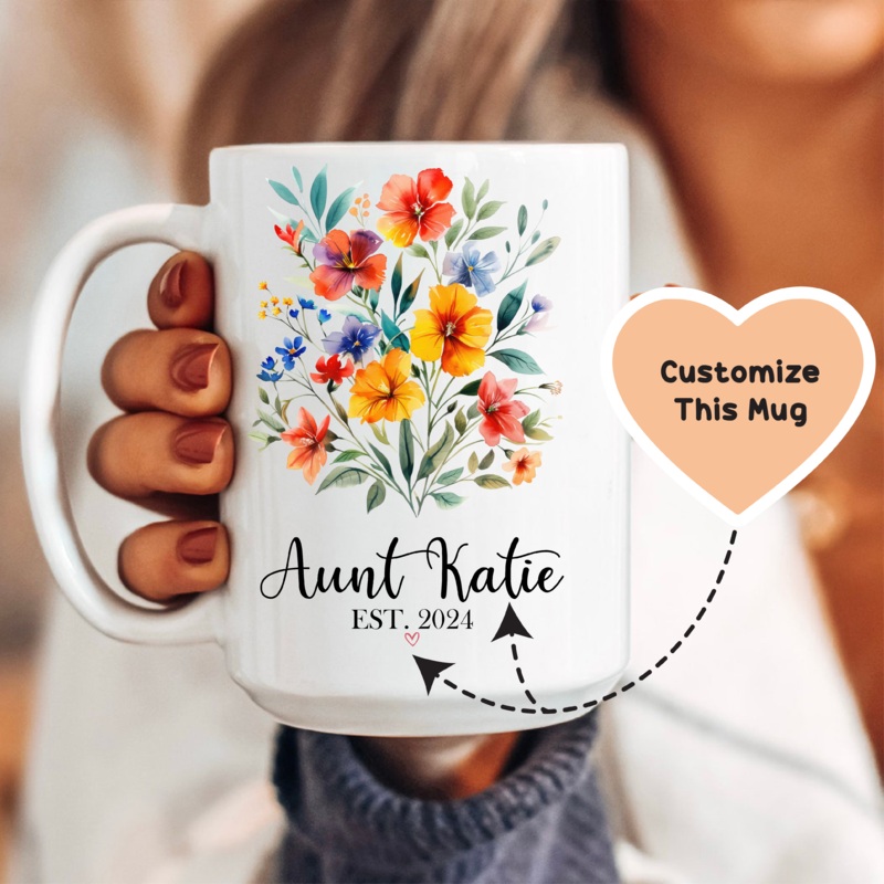 Auntie Floral Custom Mug White 15 oz
