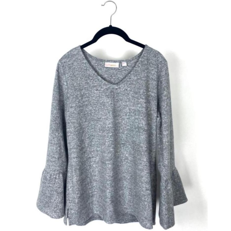 Light Grey Flared Long Sleeve Top- Small/Medium