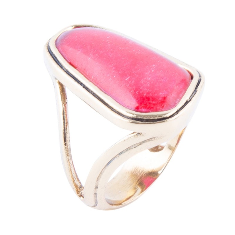 Pink Fuchsia Agate and Golden Abstract Ring 5