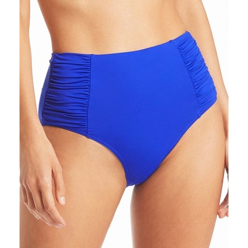 Sea Level Eco Essentials Gathered Side High Waist Bikini Brief – Cobalt 4