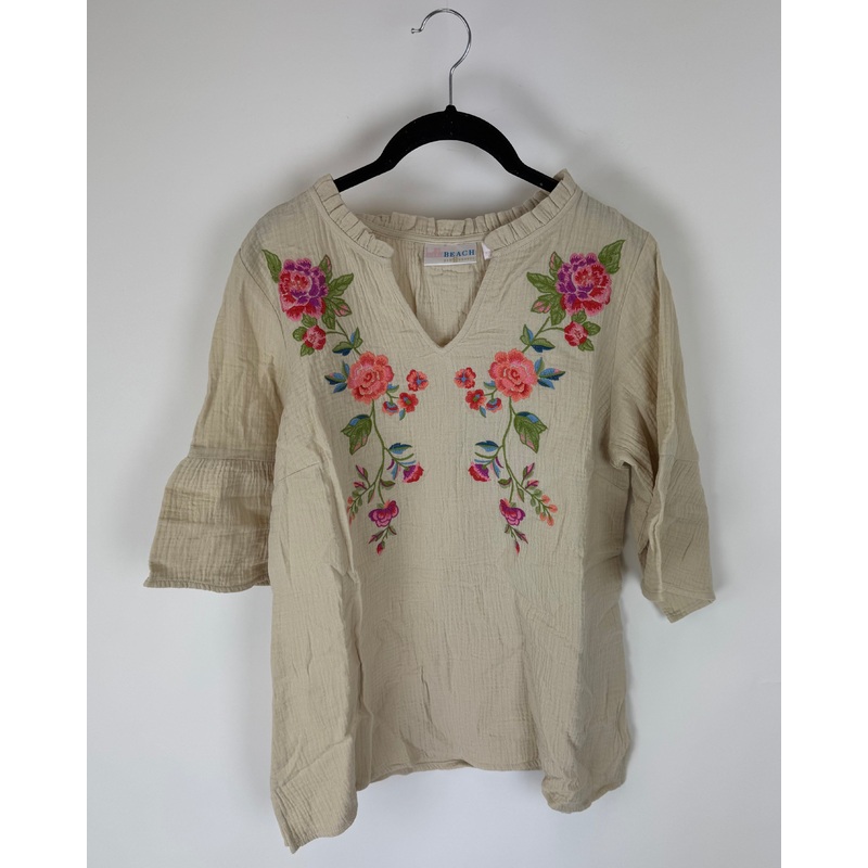 Beige Floral Embroidered Top – Size 6/8