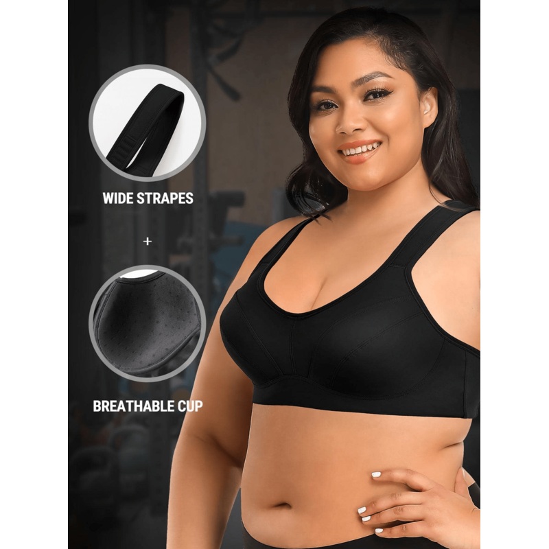 High Impact Full Coverage Plus Size Sports Bra Black 36C/80C