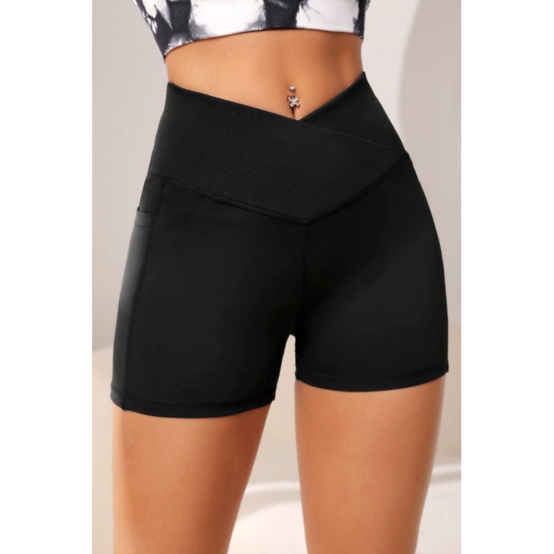 Wide Waistband Active Shorts with Pocket Black S