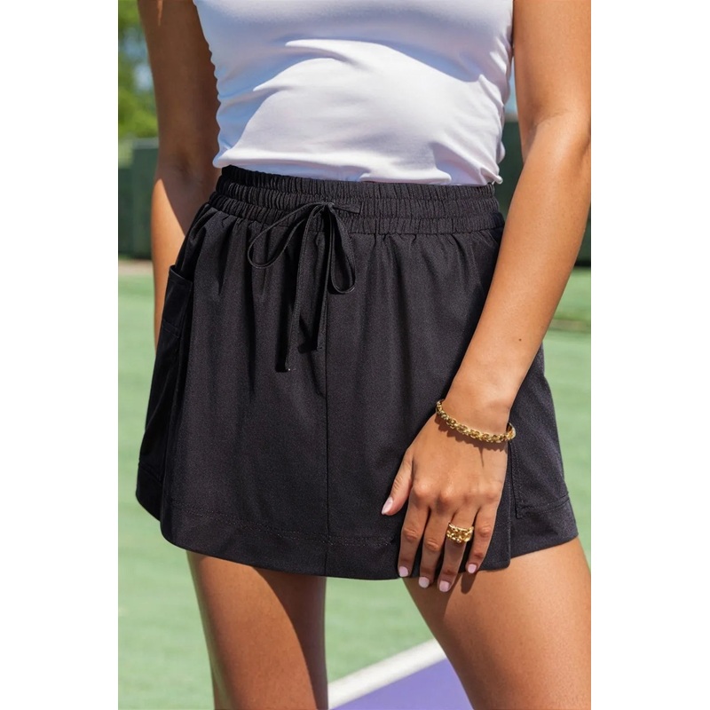 Cargo Pocket Elastic Waist Active Casual Skort Black S
