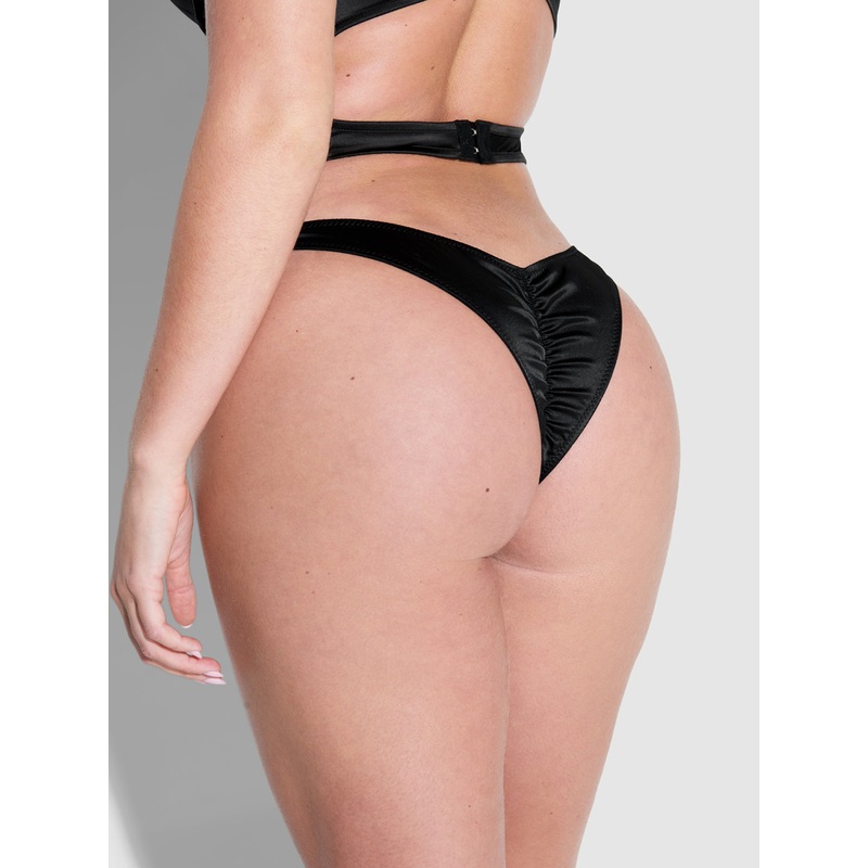 Petra Crotchless Satin Tanga Black S