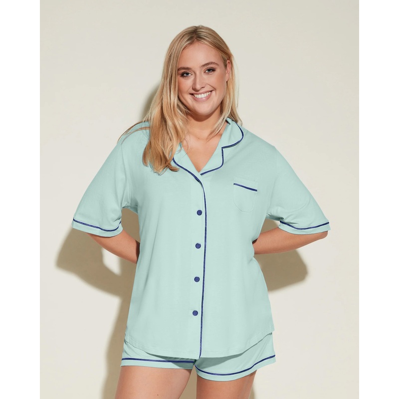 Short Sleeve Top & Boxer Pajama Set Verde Umbria/Portofino Blue XS