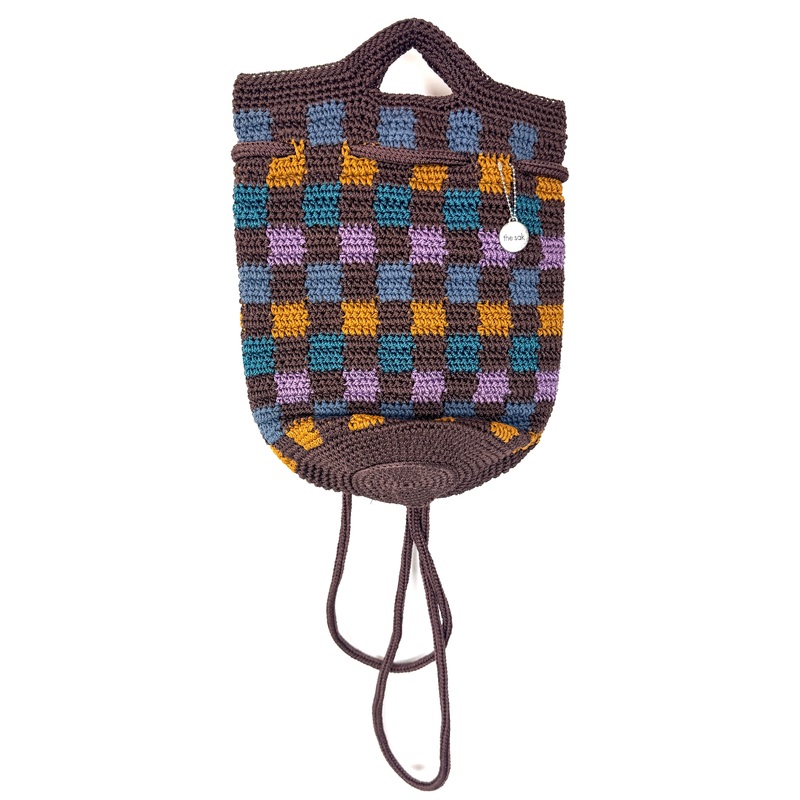 Brown Checkered  Crochet Convertible Backpack
