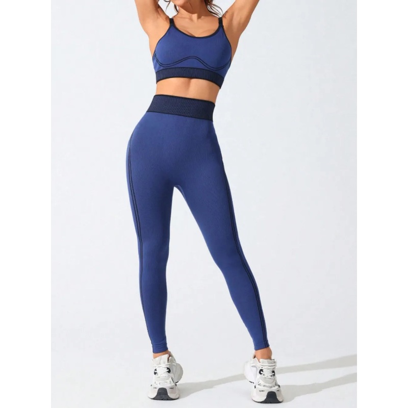 Scoop Neck Cami and High Waist Leggings Active Set Dark Blue S