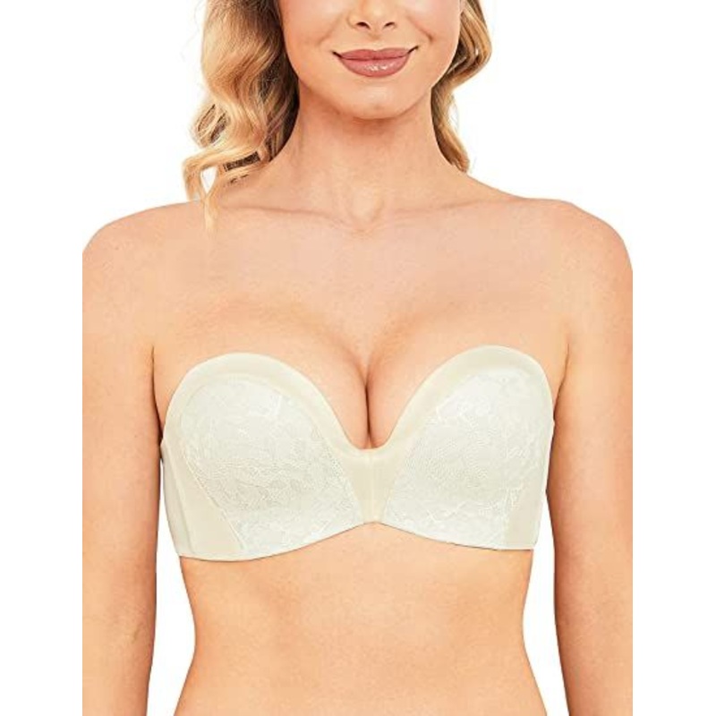 Strapless Bra Push Up Plunge Wireless Padded Multiway Contour Ivory White 32B/70B