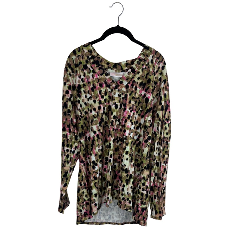 Green, Brown and Pink Dot Pattern Long Sleeve Top – Size 14/16