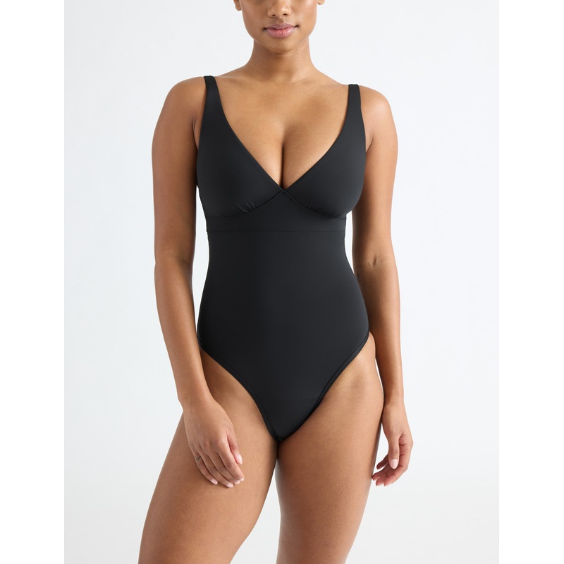 Leakproof Deep V One Piece Swimsuit Black XS