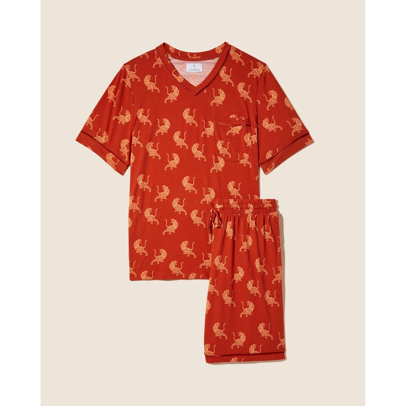 Men’s Short Sleeve Top & Shorts Pajama Set Sahara Tiger S