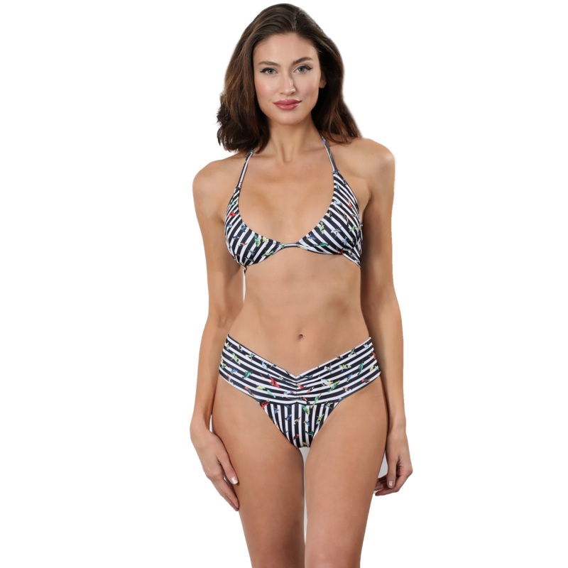 NATALIA BIRDS & STRIPES Bikini Top S