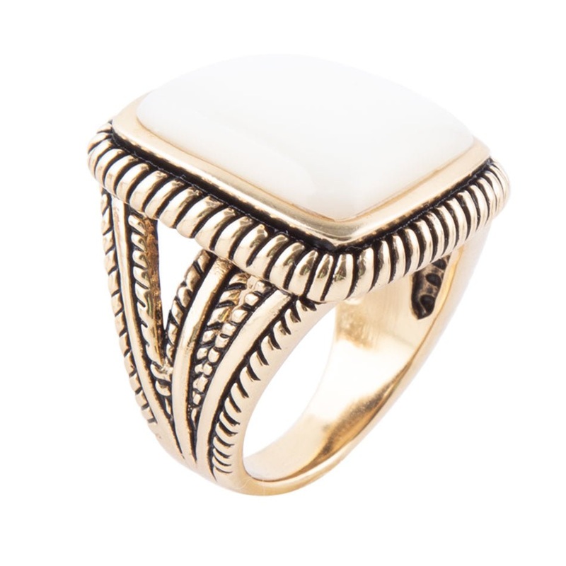 Roped White Mother of Pearl and Golden Statement Ring 7