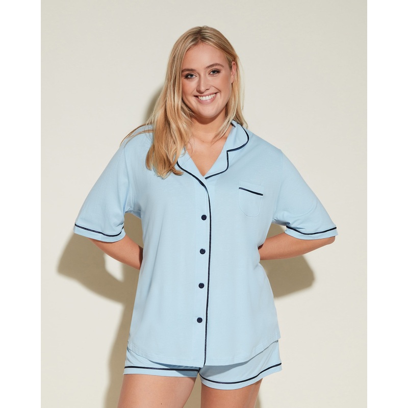 Short Sleeve Top & Boxer Pajama Set Aasmani Blue/Navy Blue XS