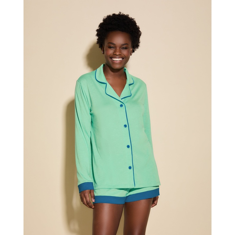 Pigiama Con Top A Maniche Lunghe E Boxer Ghana Green/Udaipur Blue XS